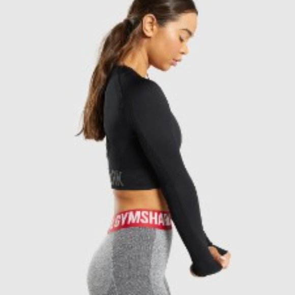 Gymshark Flex Sports Long Sleeve Crop Top - Black/Charcoal - Picture 3 of 3